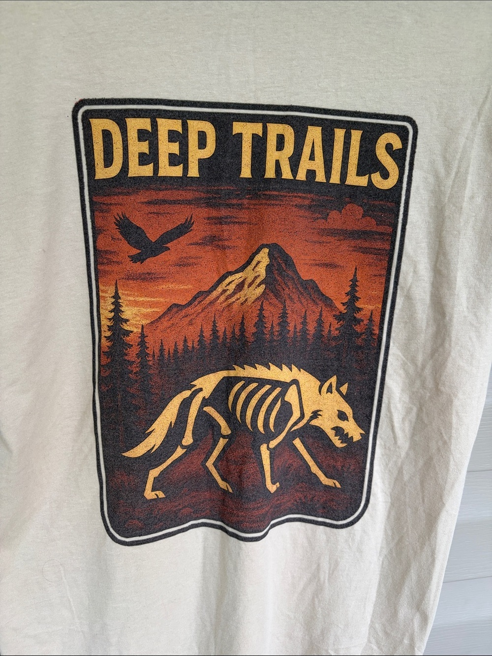 Deep Trails Woodblock-Print Wolf/Coyote Graphic T-Shirt